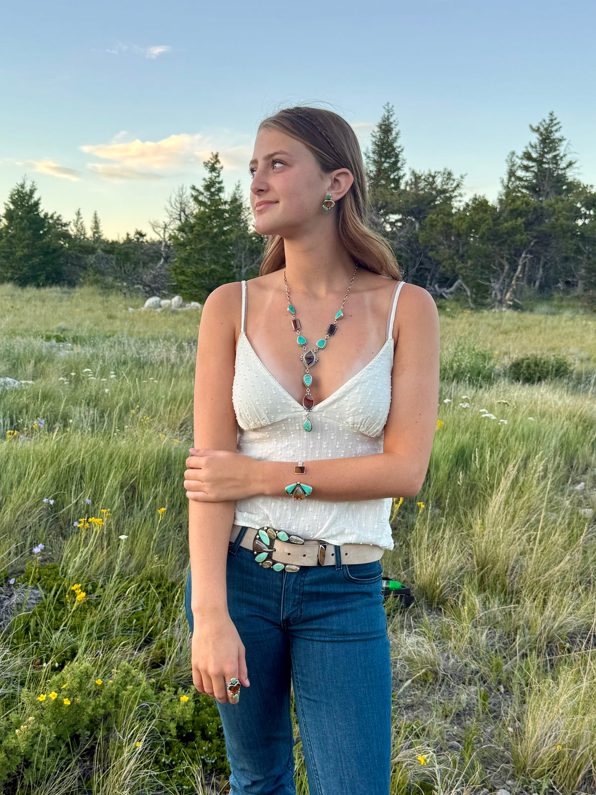 Montana Agate & Sonoran Gold Turquoise Sterling Silver Lariat Necklace | Montana Collection