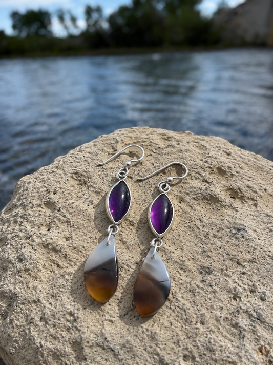 Montana Agate & Amethyst Dangle Earrings | Montana Collection