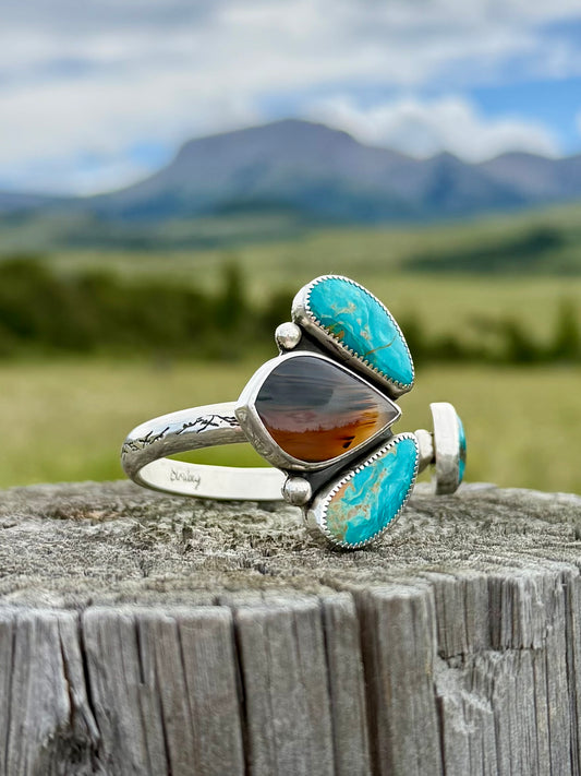 Montana Agate & Royston Turquoise Pinch Petal Cuff Bracelet | Montana Collection