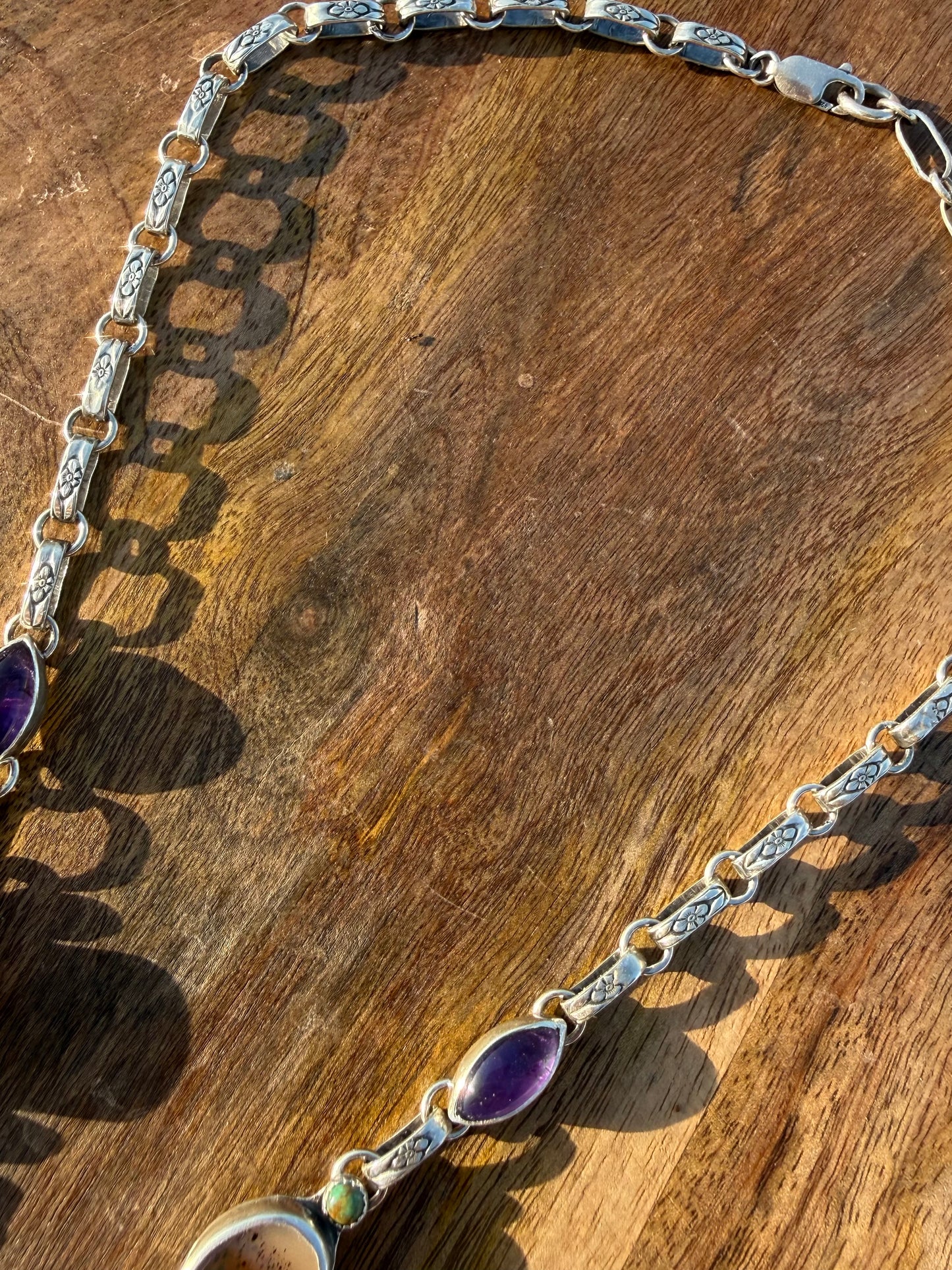 Montana Agate, Kingman Turquoise & Amethyst Lariat Necklace | Montana Collection