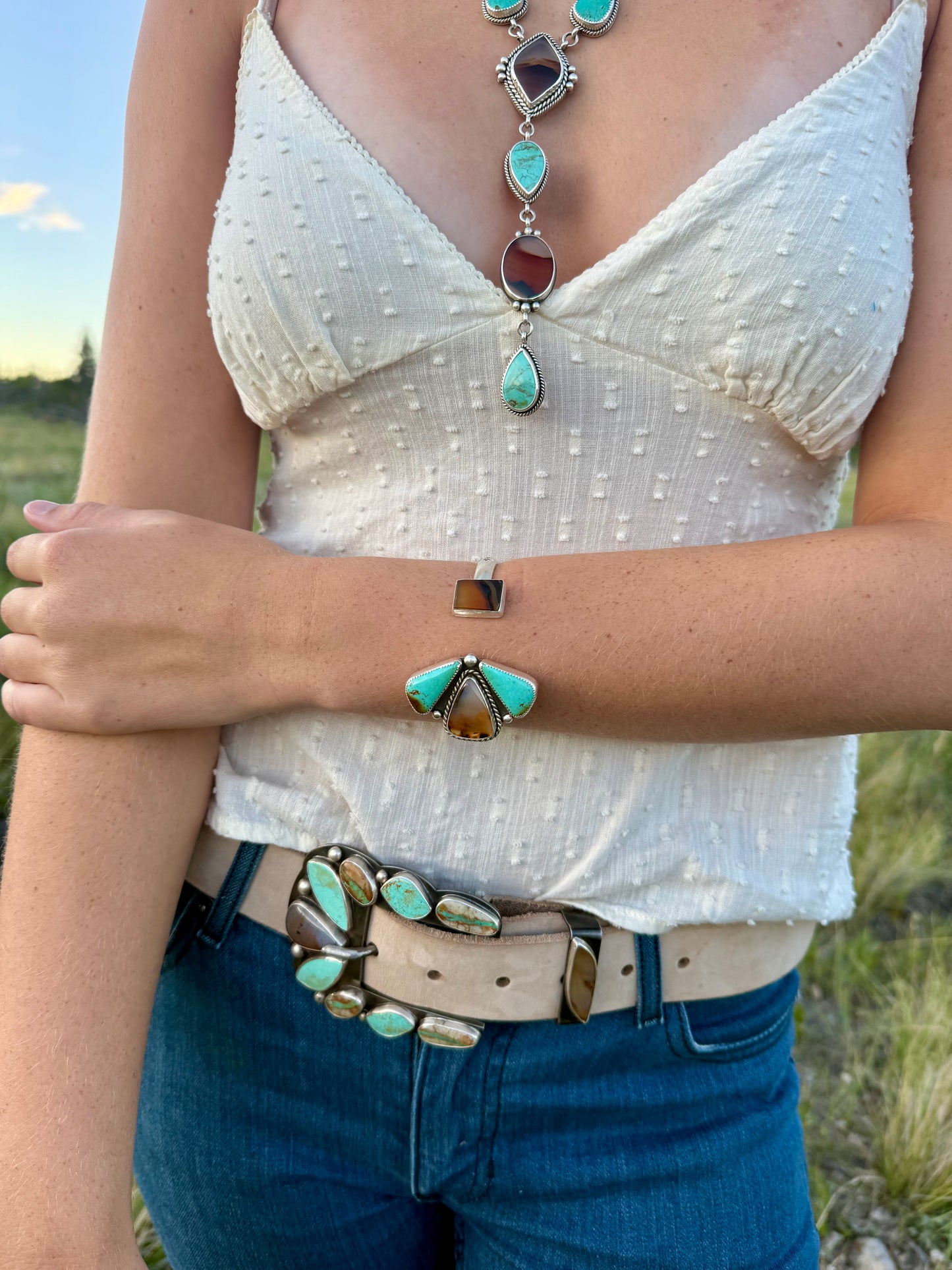 Royston Ribbon, Sonoran Mountain Turquoise & Montana Agate Belt Buckle | Montana Collection