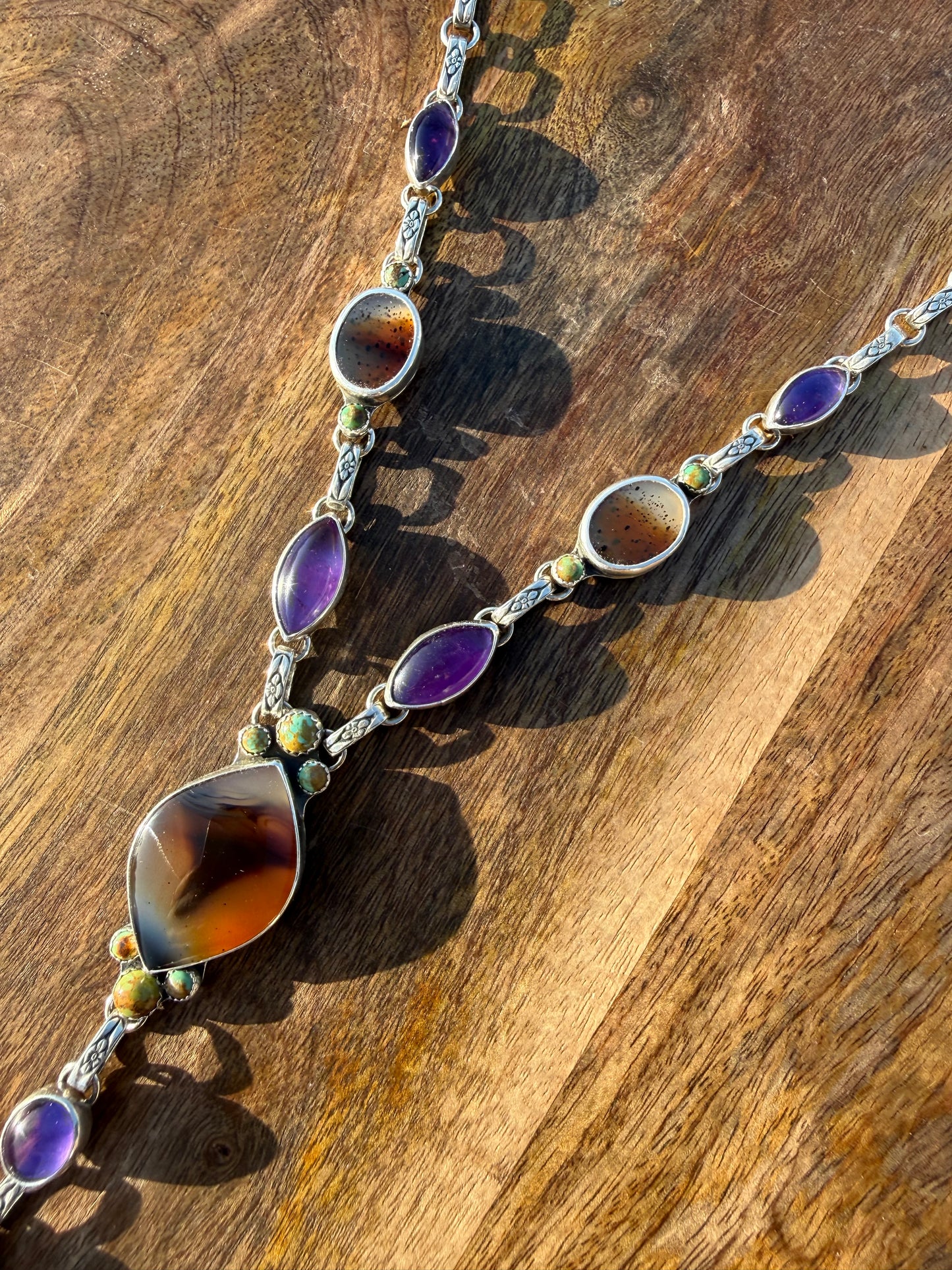 Montana Agate, Kingman Turquoise & Amethyst Lariat Necklace | Montana Collection