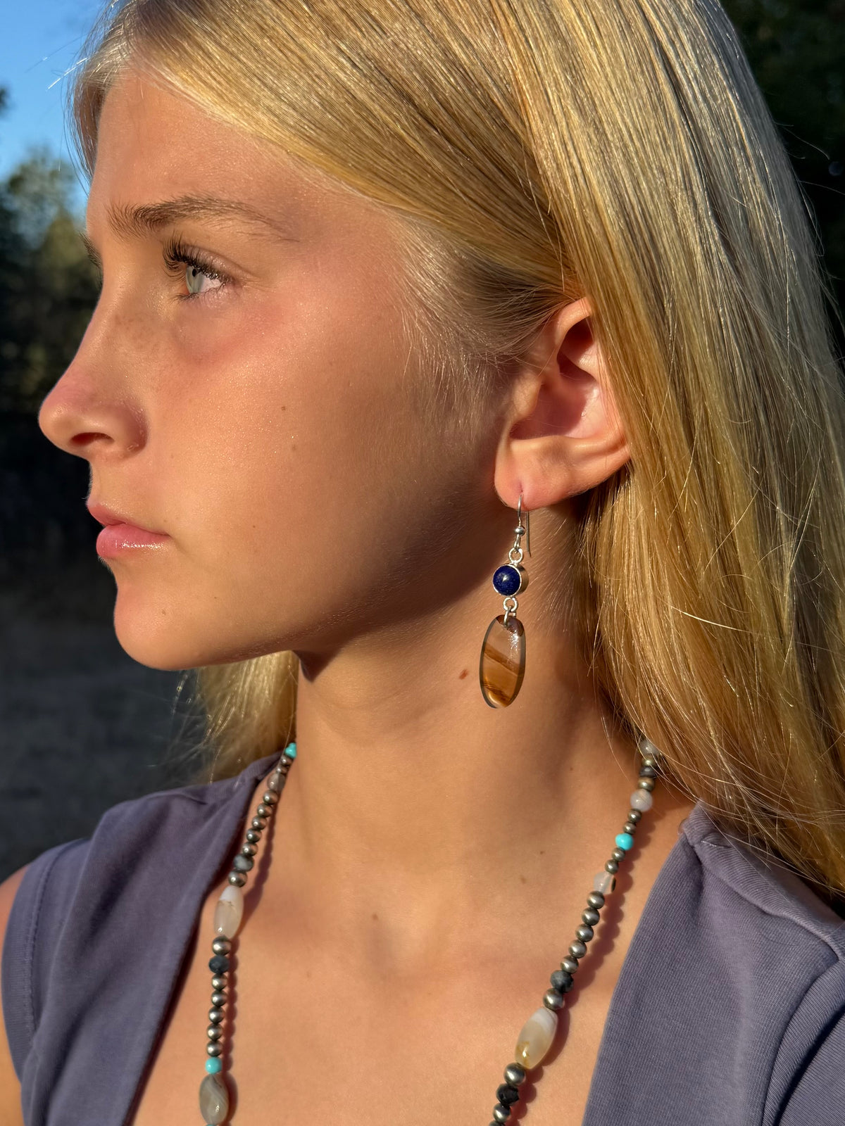 Montana Agate & Lapis Lazuli Sterling Silver Dangle Earrings | Montana Collection