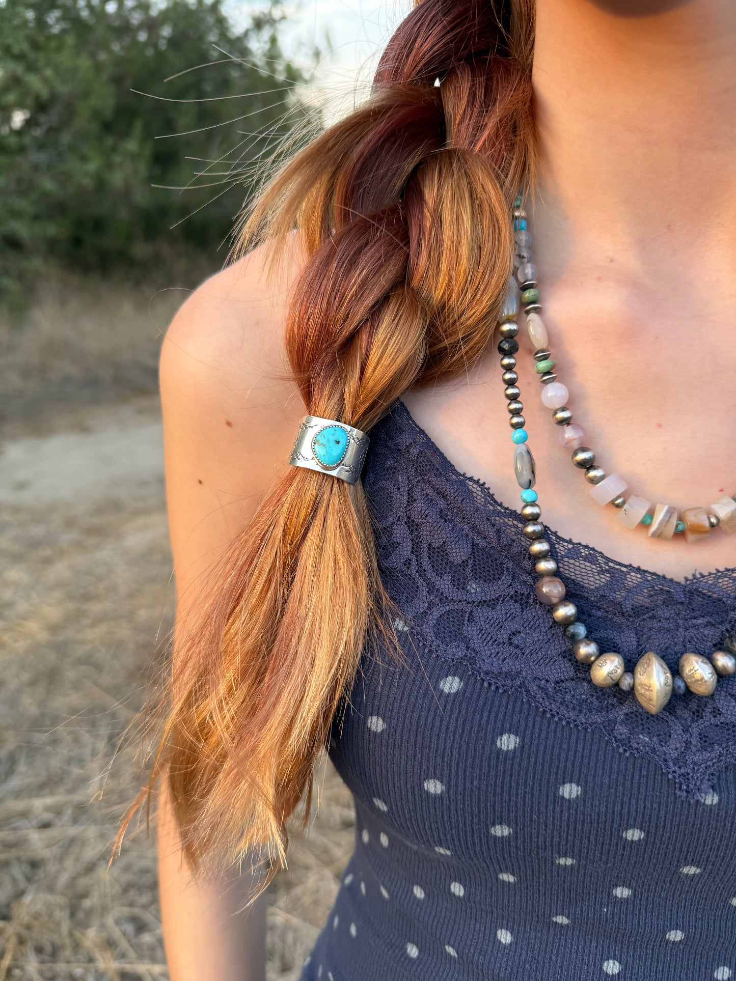 Kingman Turquoise Ear Mountain Sterling Silver Braid Cover | Montana Collection