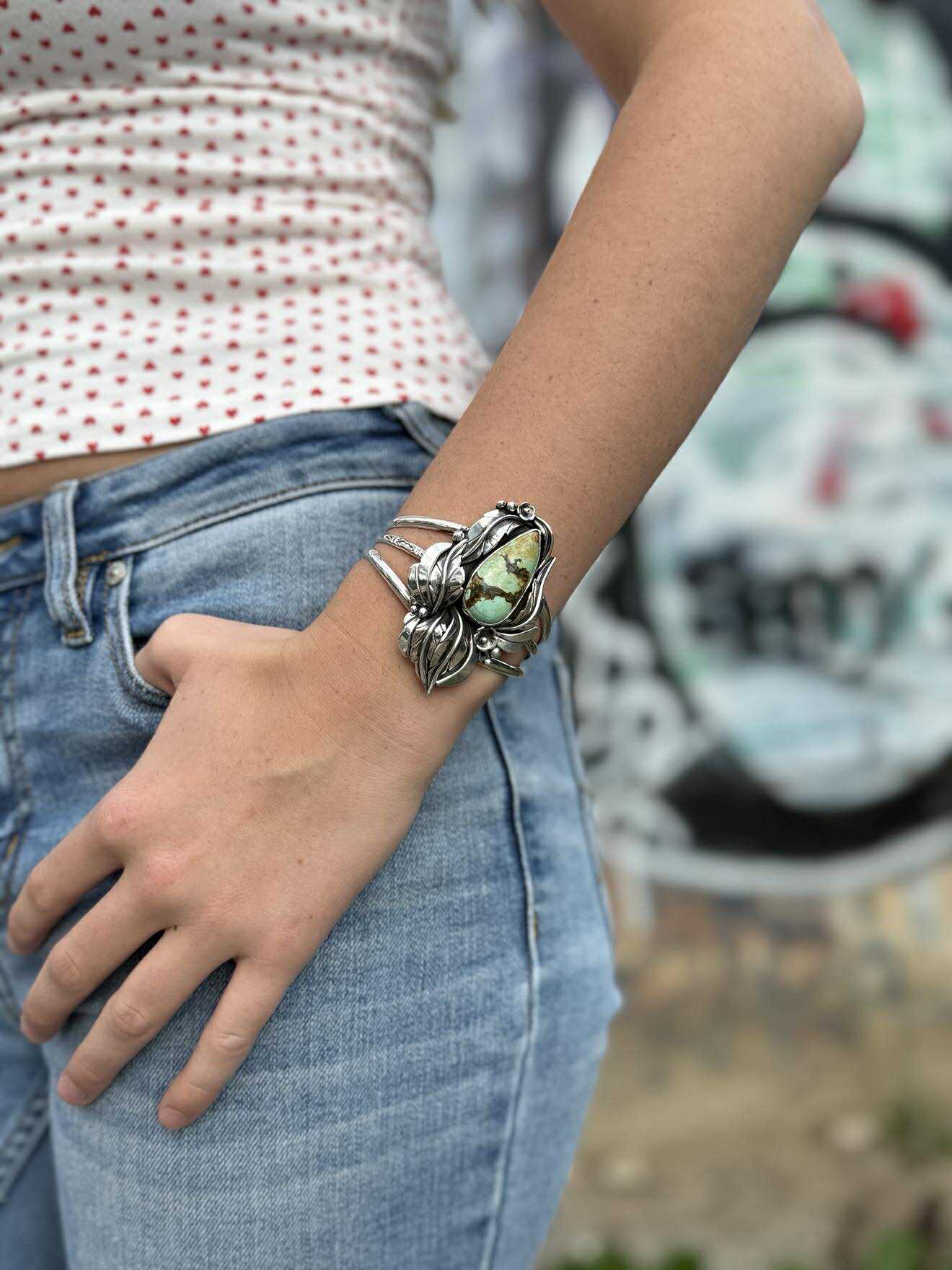 Black Jack cuff bracelet worn on wrist, bold western boho statement jewelry