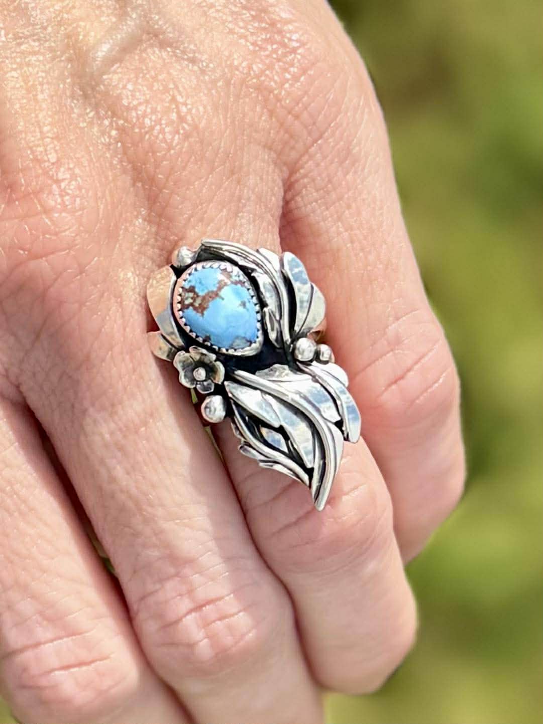 Golden Hills Turquoise Blossom Ring – Handcrafted Sterling Silver