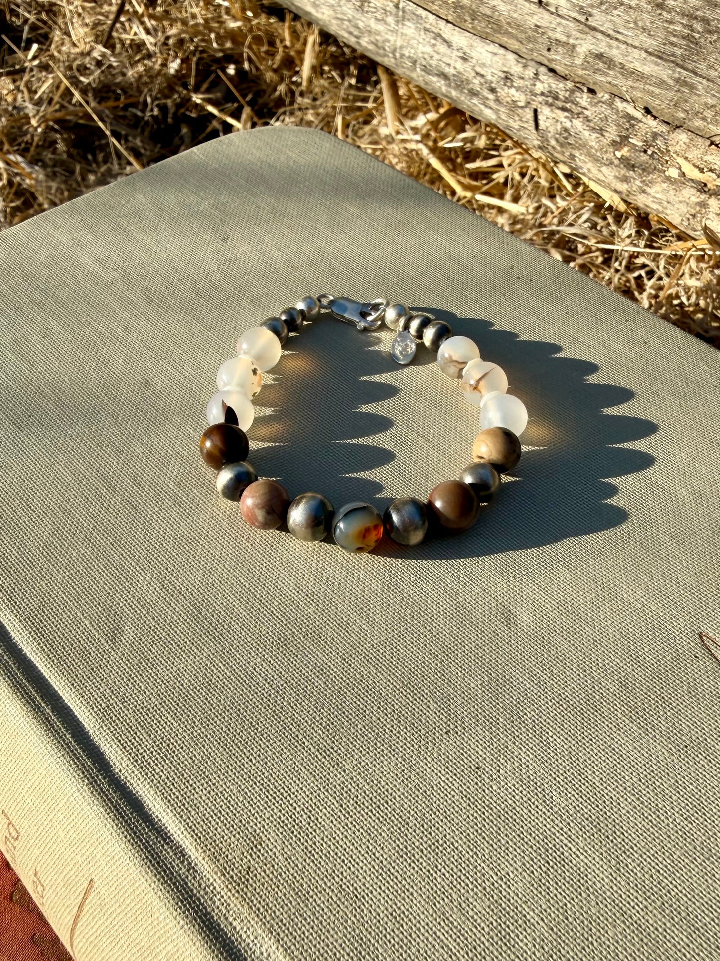 Montana Agate & Petrified Wood Sterling Silver Beaded Bracelet | Montana Collection