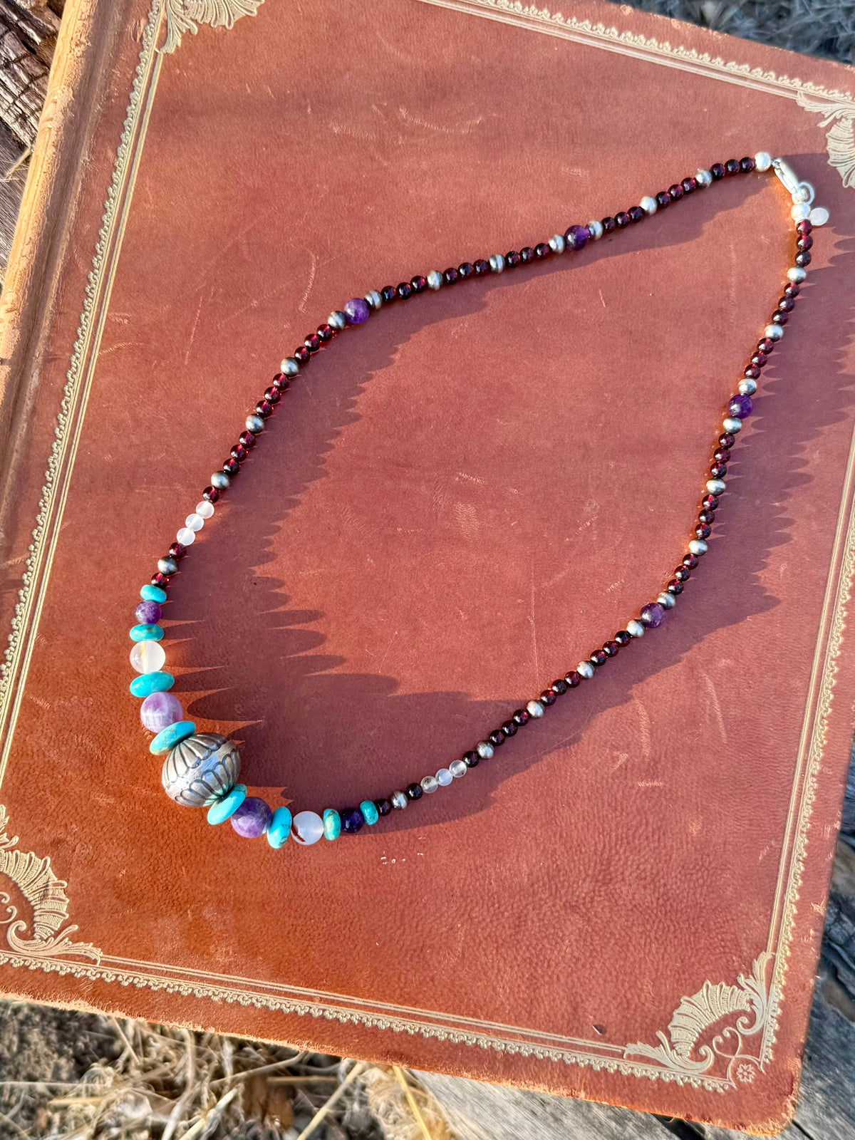 Montana Agate, Garnet, Amethyst & Kingman Turquoise Beaded Necklace | Montana Collection