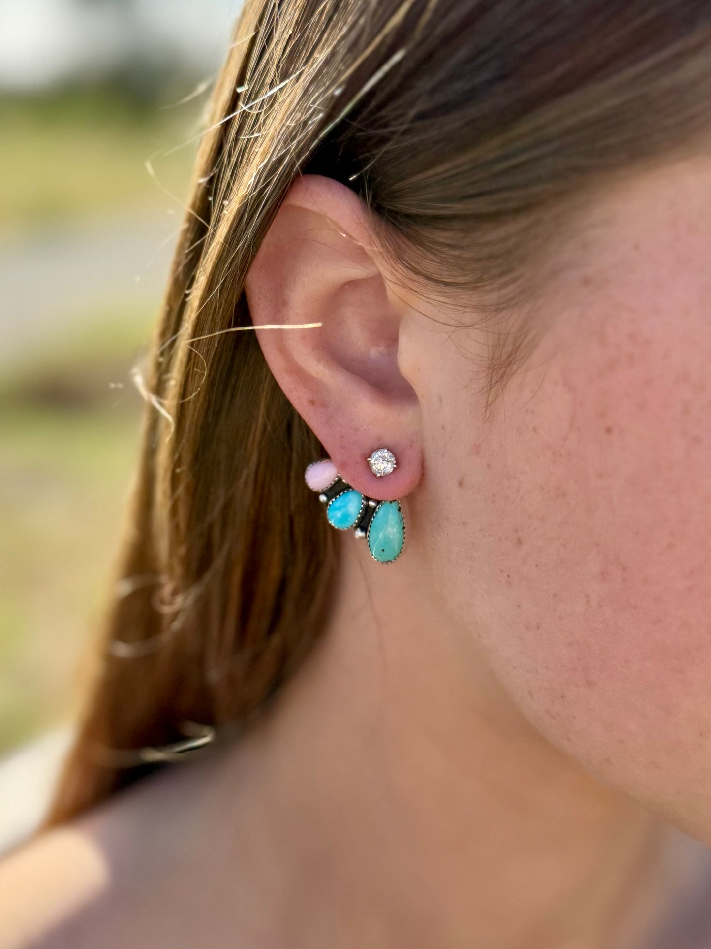 Turquoise & Pink Conch Earring Jackets – Convertible Sterling Silver