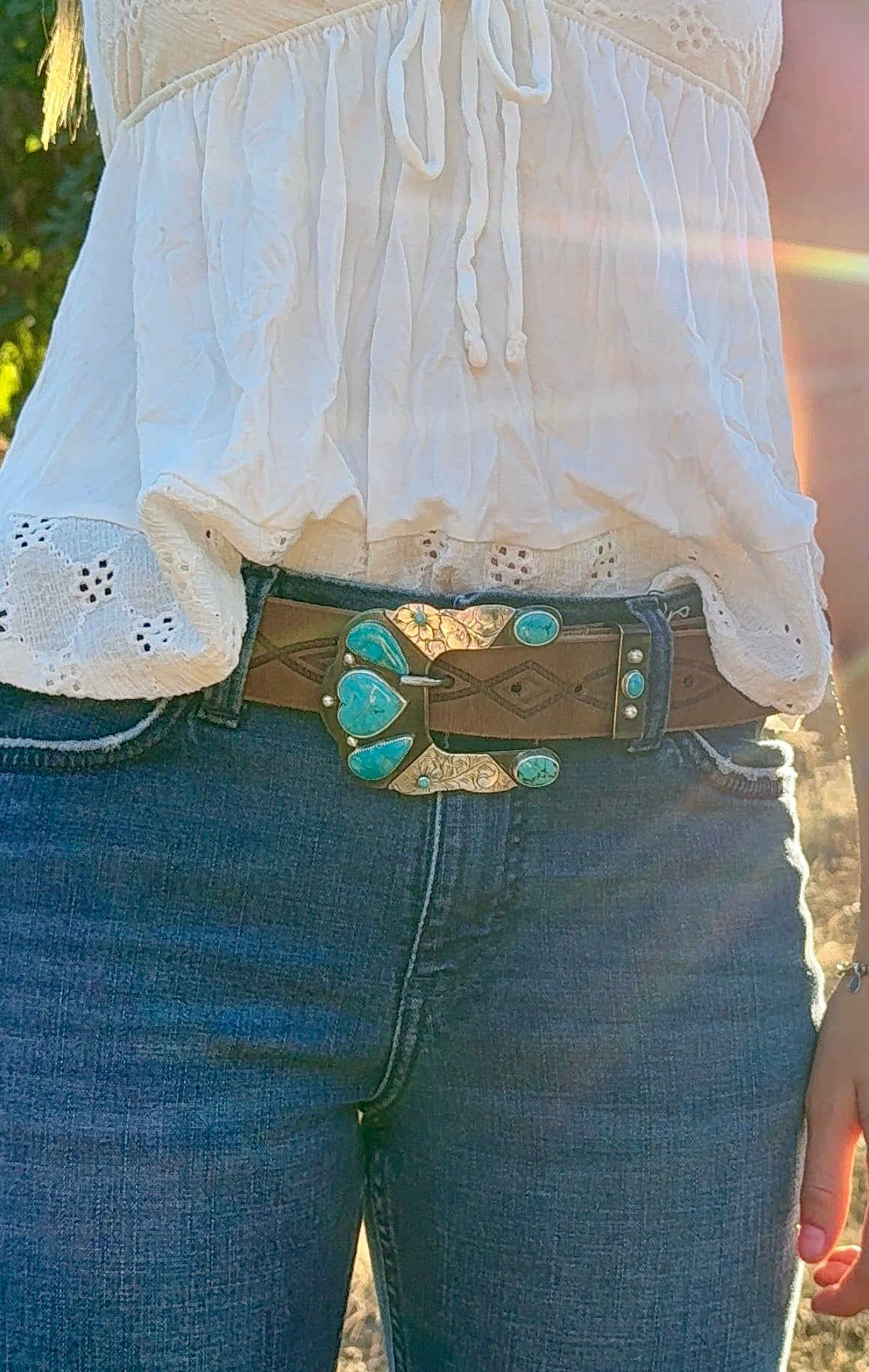 Hand Engraved Kingman Turquoise Belt Buckle & Keeper | Montana Collection