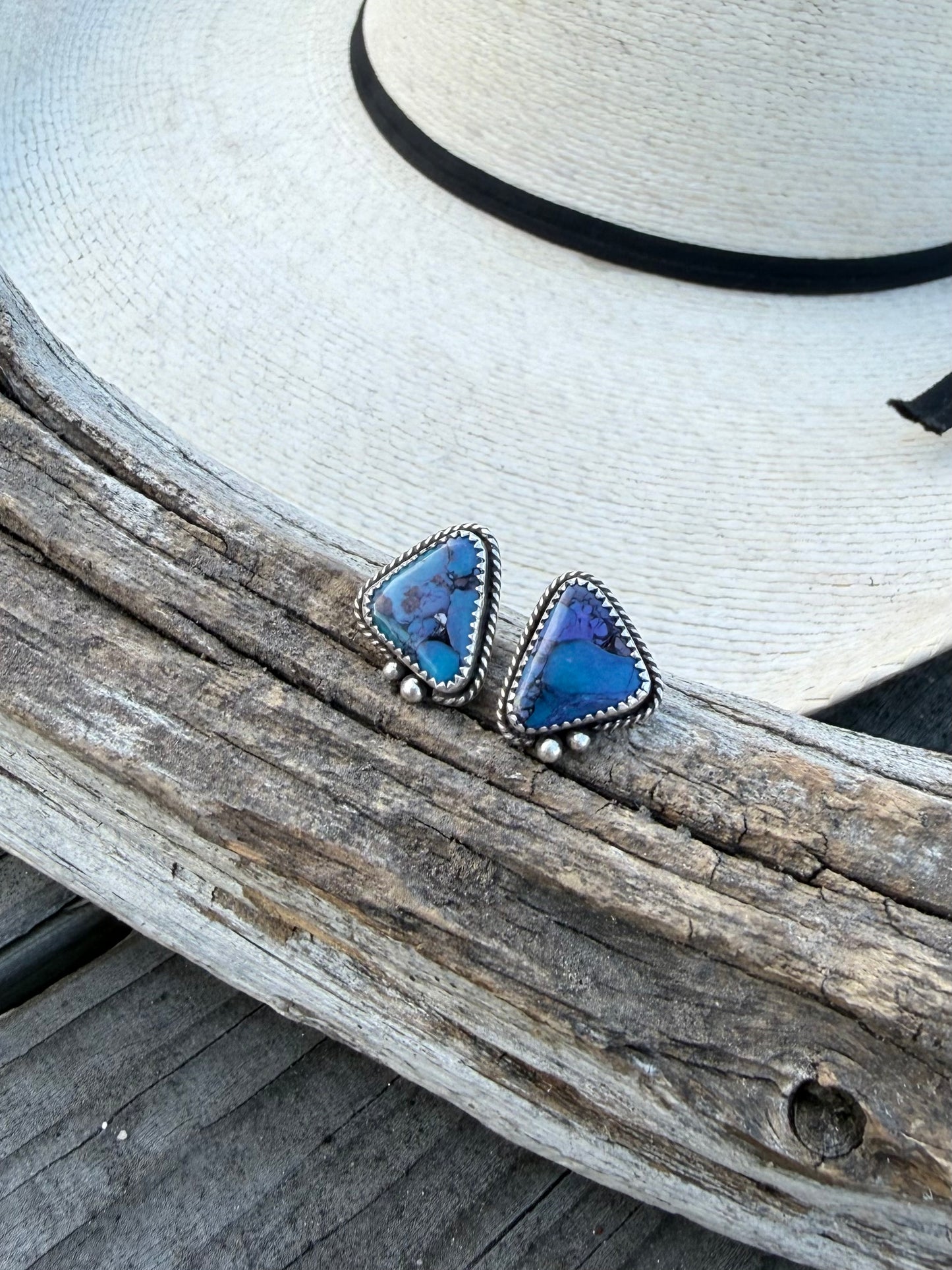Mojave Dahlia turquoise stud earrings in sterling silver with vibrant multicolor stones