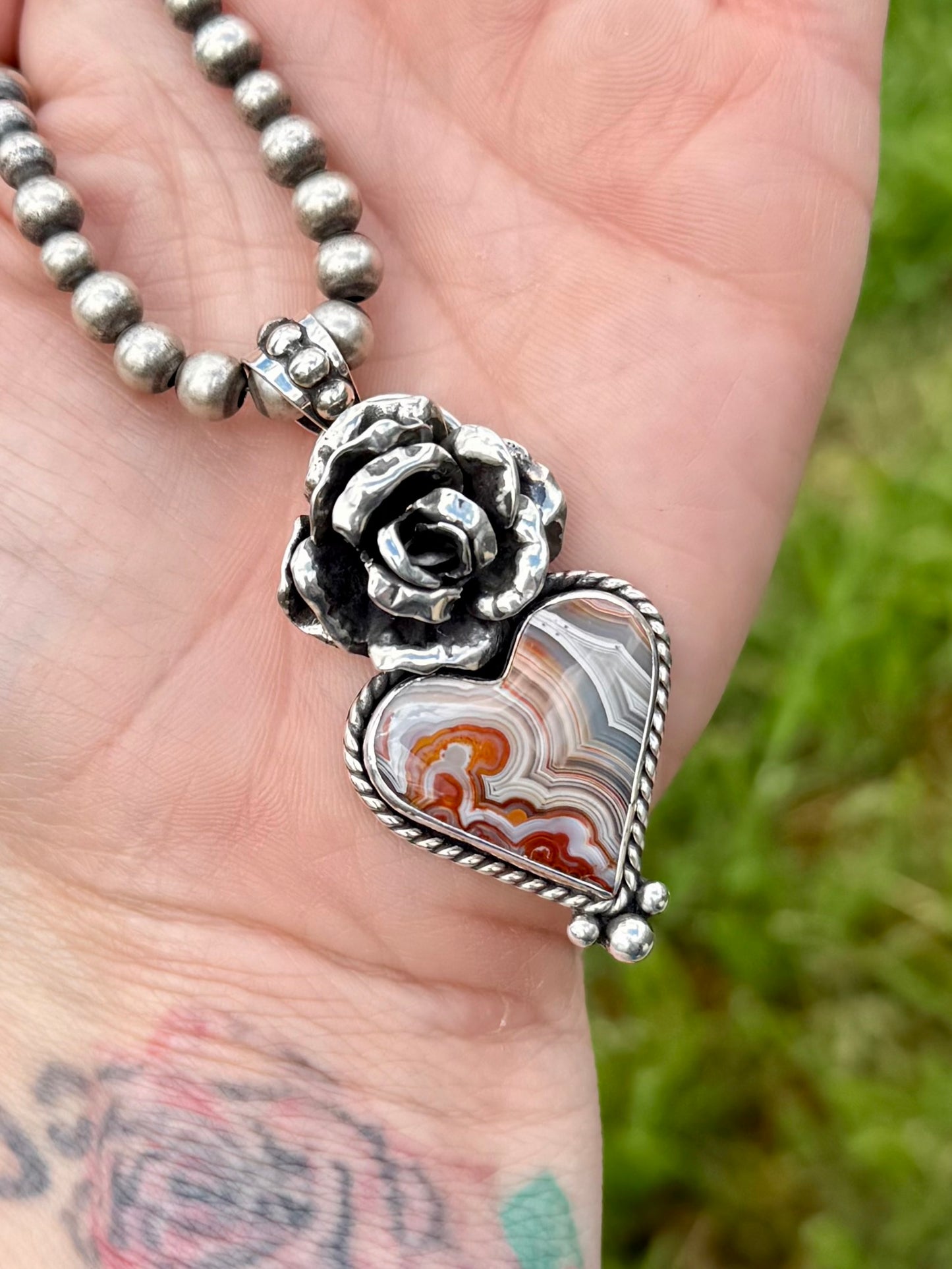 Laguna Agate Memorial Pendant + Sterling Silver V-Bar Necklaces - Custom for Merritt