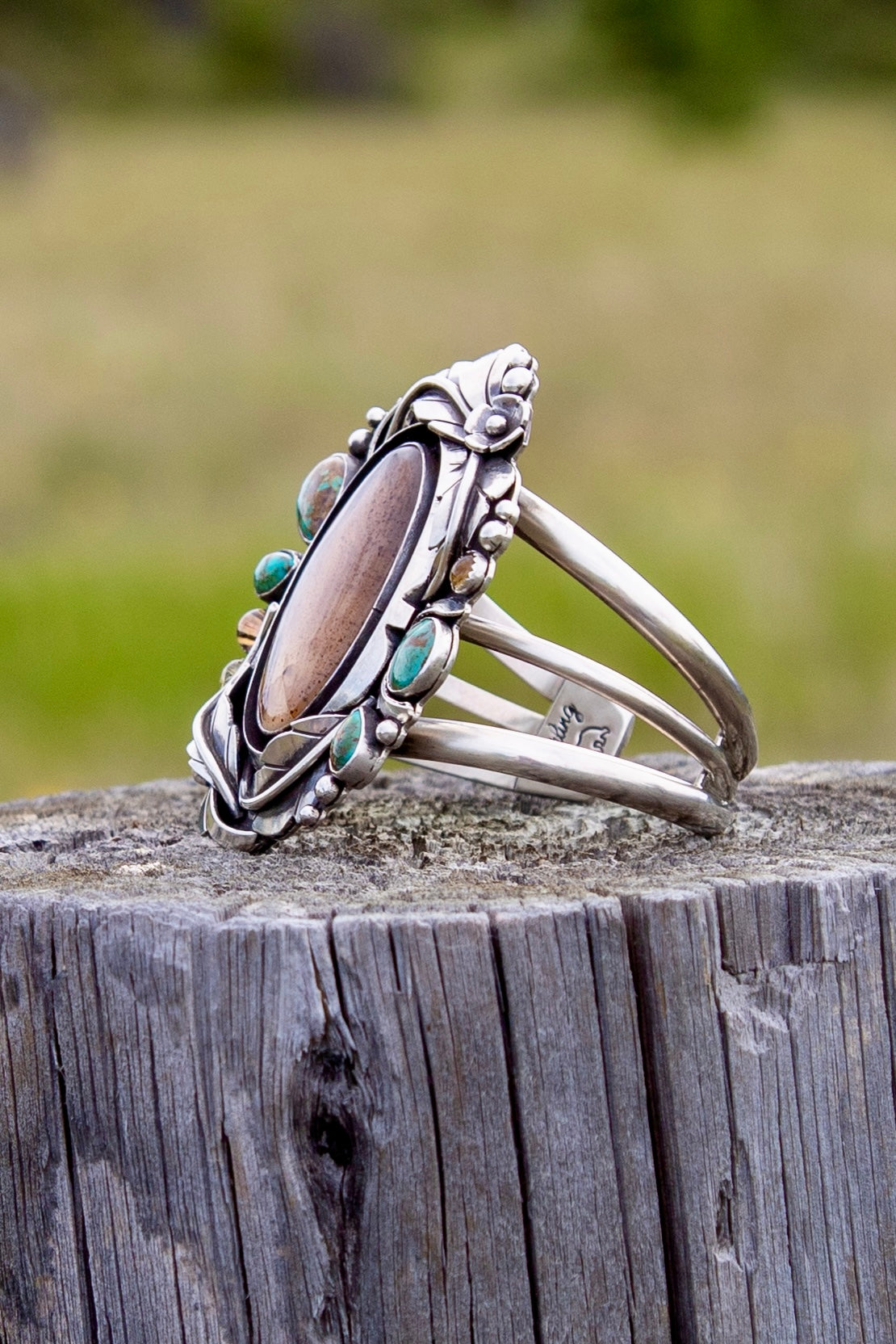 Montana Agate, Golden Rutilated Quartz & Kingman Turquoise Sterling Silver Statement Cuff | Montana Collection