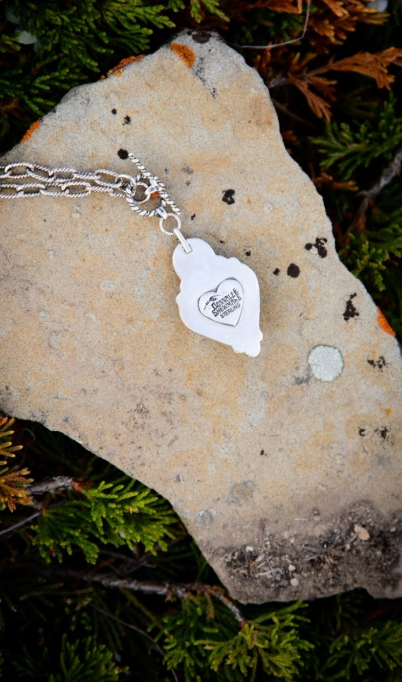 Spotted Fawn Jasper & Pink Conch Heart Sterling Silver Necklace | Montana Collection