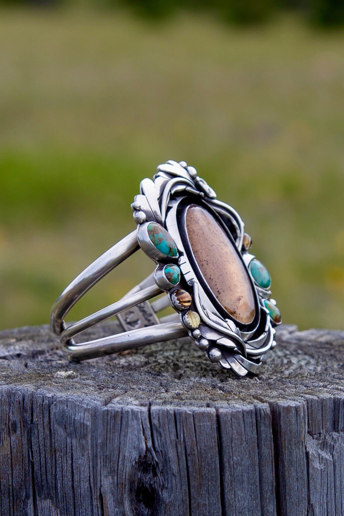Montana Agate, Golden Rutilated Quartz & Kingman Turquoise Sterling Silver Statement Cuff | Montana Collection