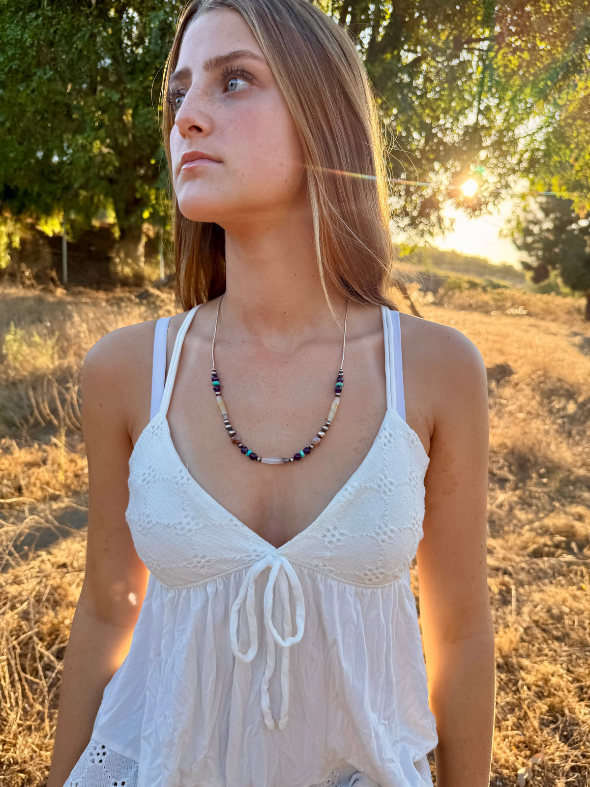 Montana Agate, Amethyst & Kingman Turquoise Liquid Silver Necklace | Montana Collection