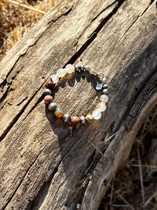 Montana Agate & Petrified Wood Sterling Silver Beaded Bracelet | Montana Collection