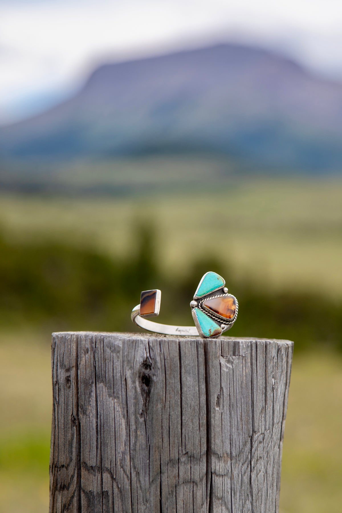Montana Agate & Royston Turquoise Pinch Petal Sterling Silver Cuff | Montana Collection