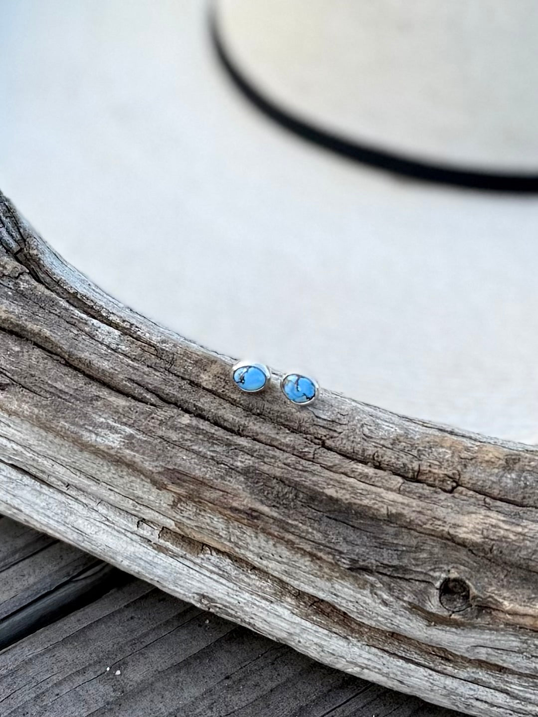 Golden Hills turquoise stud earrings in sterling silver with soft sky blue stones