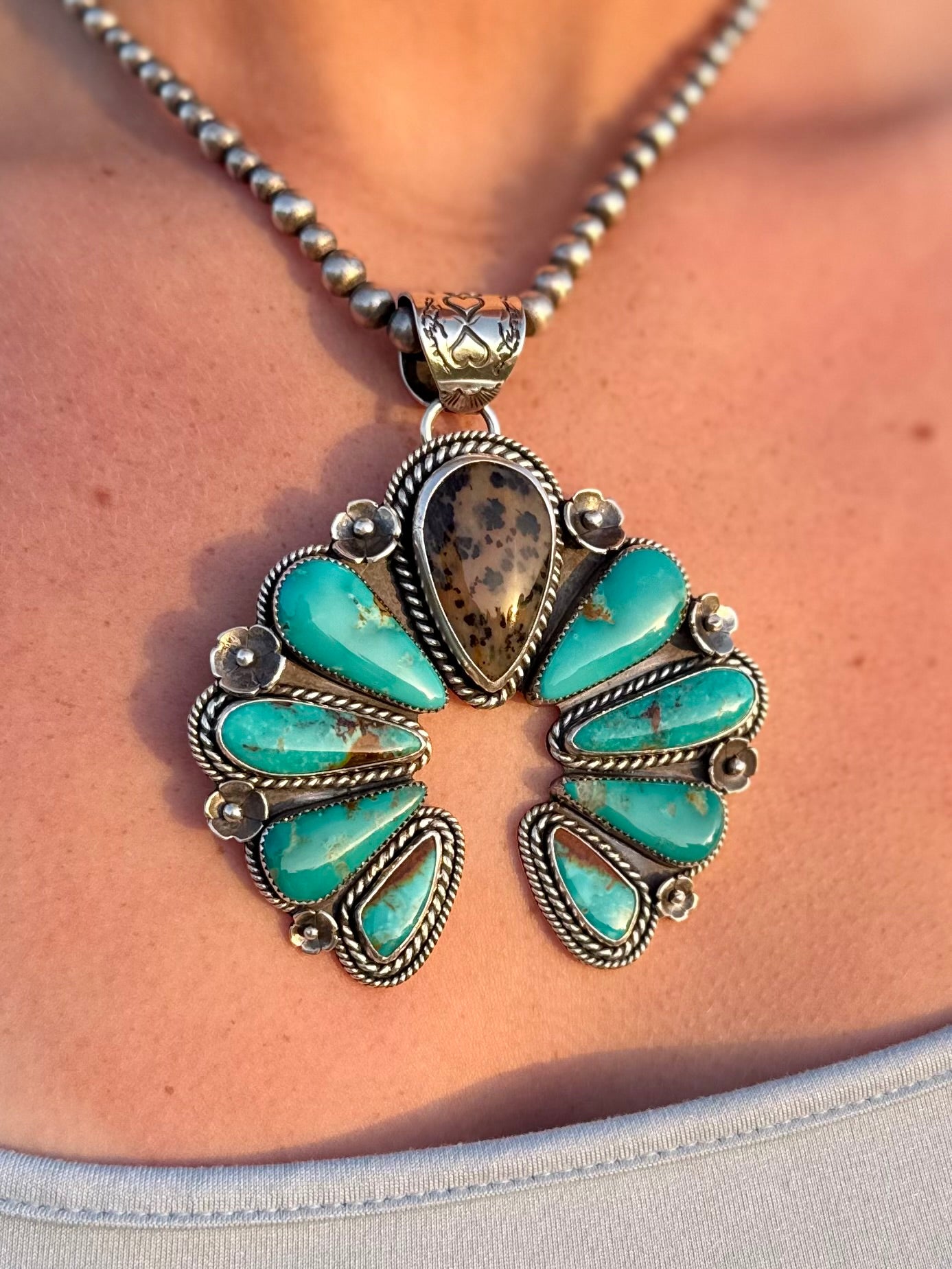 Naja Statement Pendant – Cheetah Agate, Royston Turquoise & Sterling Silver | One of a Kind