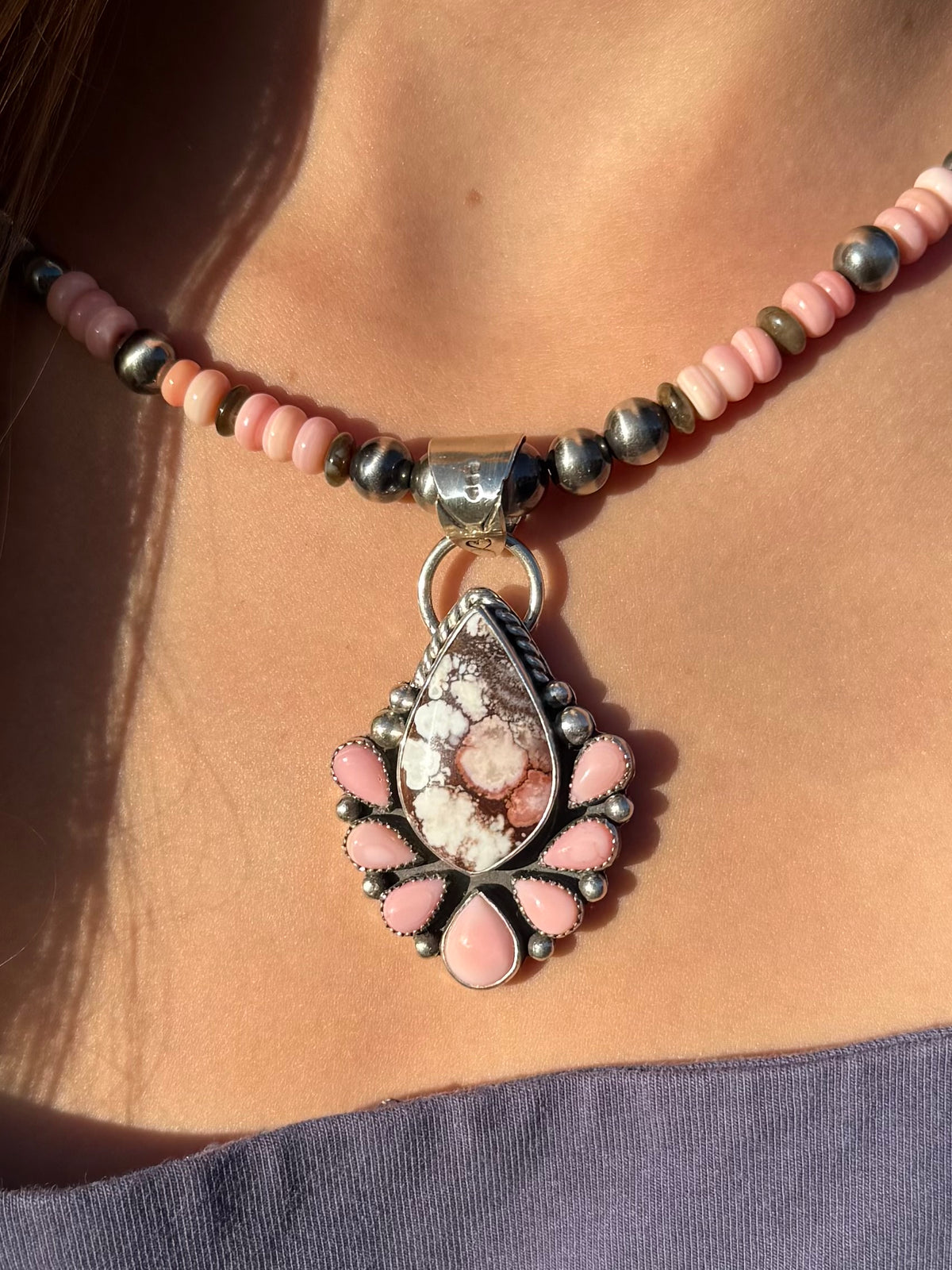 Pink Conch, Montana Agate & Sterling Silver Pearl Necklace | Montana Collection