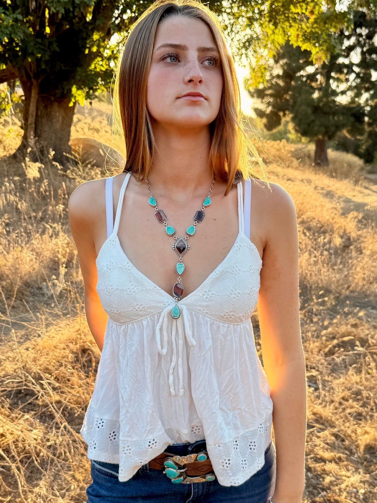 Montana Agate & Sonoran Gold Turquoise Sterling Silver Lariat Necklace | Montana Collection