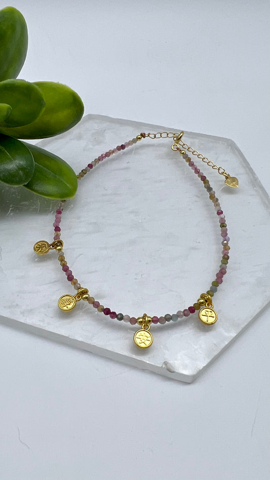 Watermelon Tourmaline Good Luck Anklet