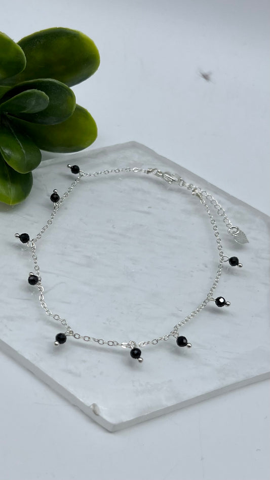 Faceted Black Obsidian Anklet - New Beginnings, Blocks Negativity, Protection, Purification, Transformation.