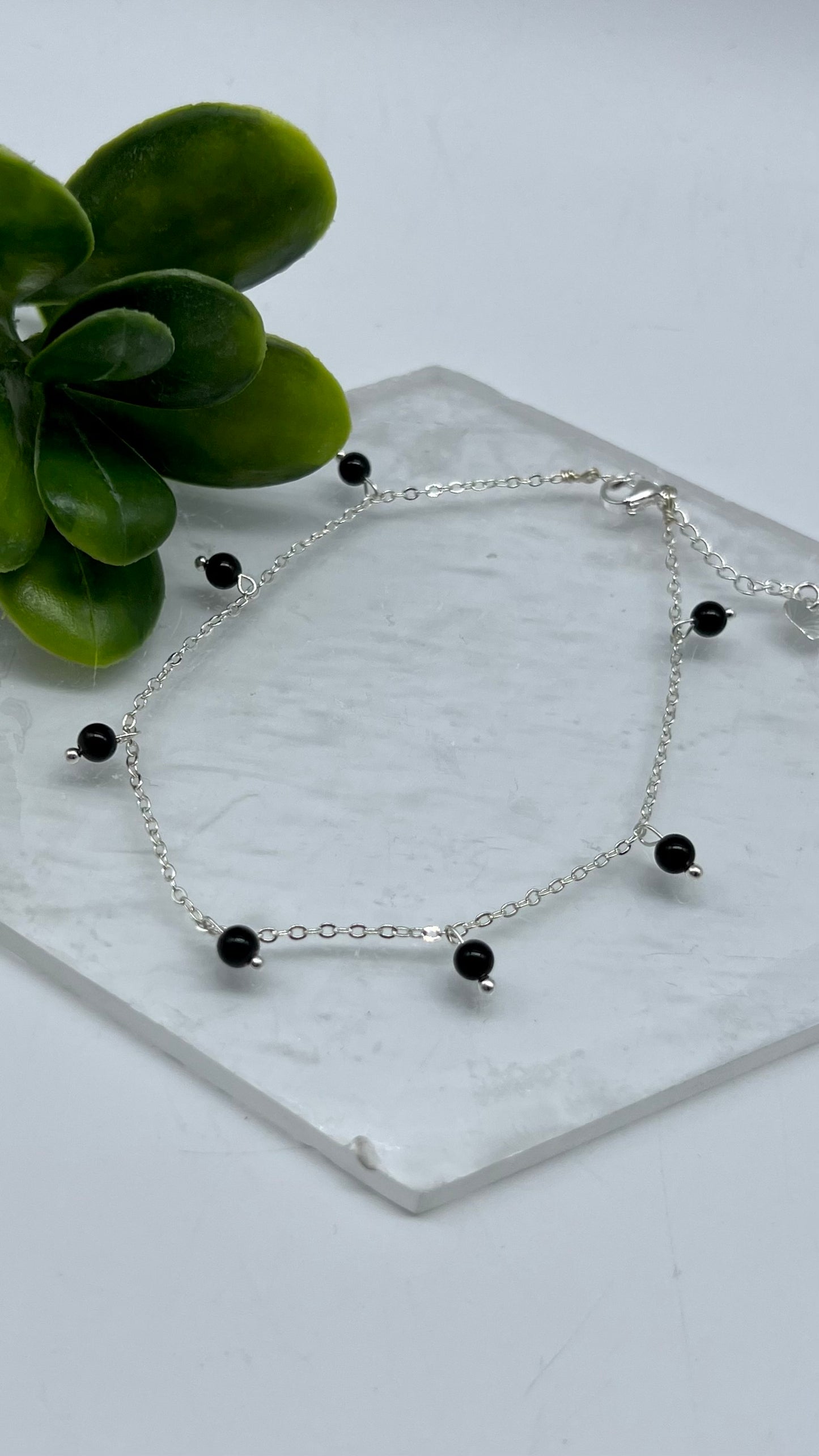 Black Obsidian Anklet - New Beginnings, Blocks Negativity, Protection, Purification, Transformation.