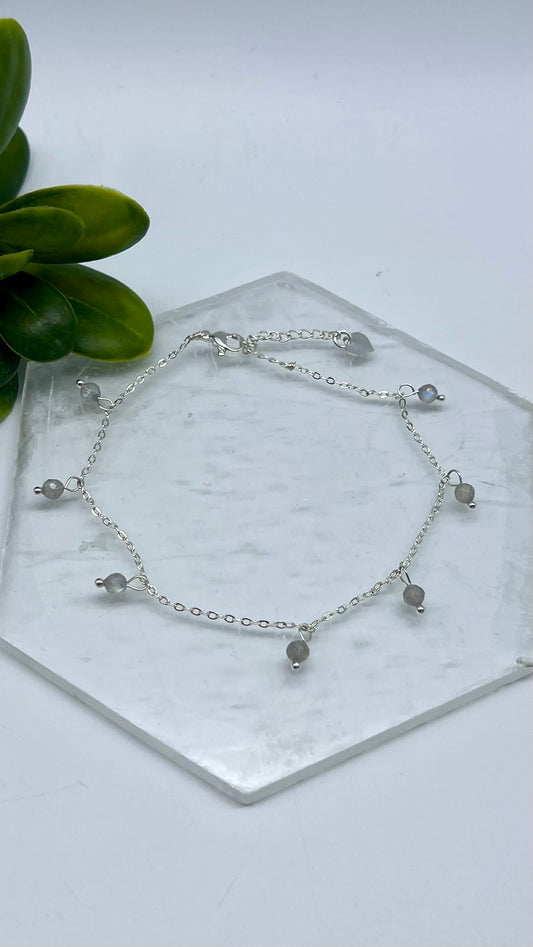 Faceted  Labradorite Anklet - Transformation, Intuition, Protection, Stress Anxiety Relief
