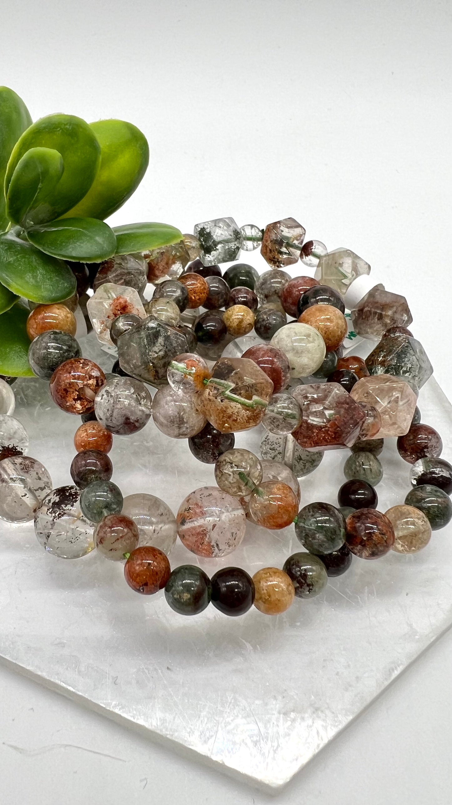 4 Seasons HQ Lodalite layered Garden Quartz Phantom Bracelet - Cleansing, Healing, Energy, Focus, Balance