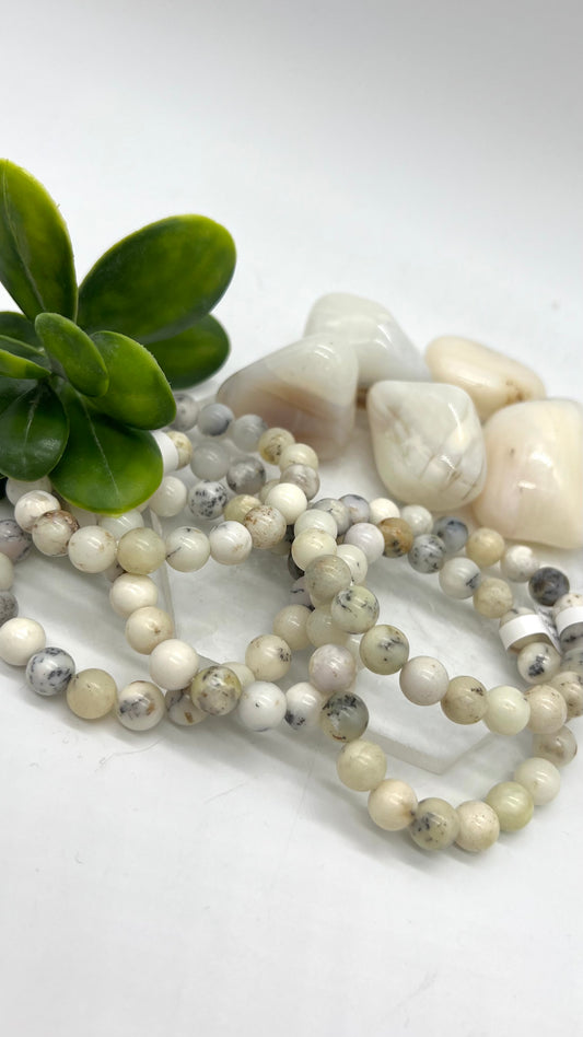 Dendrite/White Opal Bracelet - Growth, stress reduction, Patience, Abundance, Empathy