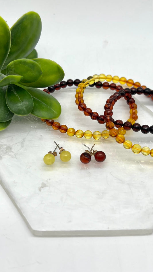 Amber Earrings - Abundance, Creativity, Courage, Self Confidence, UV reactive