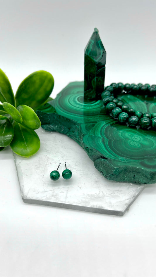 Malachite Earrings - Trauma, Travel, Creativity, Balance, Protection, Confidence