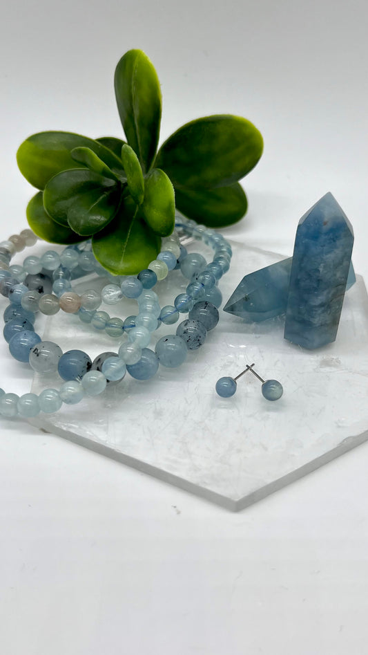 Aquamarine Earrings - Courage, Calming, stress relief, Intuition