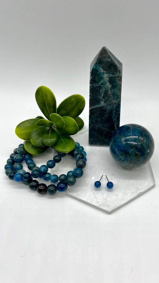 Blue Apatite Earrings - Focus, Suppress Hunger, Clarity