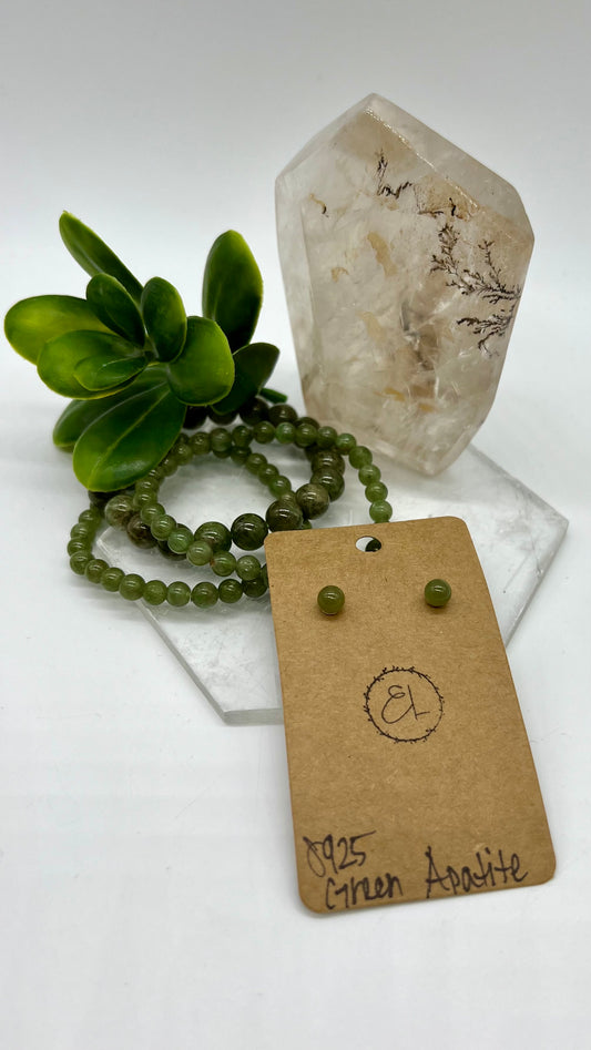 Green Apatite Earrings - Calm, Soothing, Stress Relief, Communication, Suppress Hunger