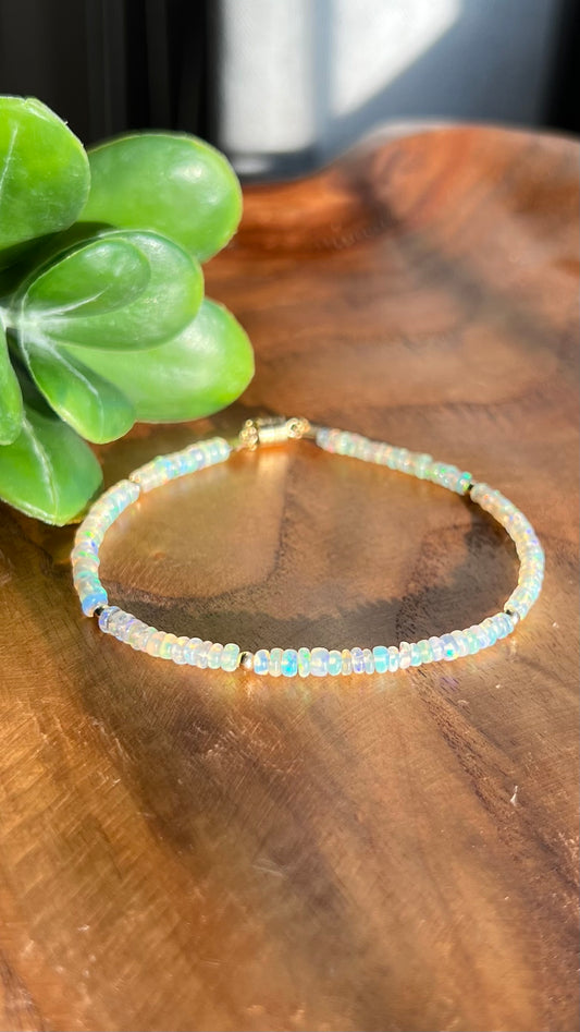 Genuine Ethiopian Welo Opal Bracelet in 14k Gold Bracelet