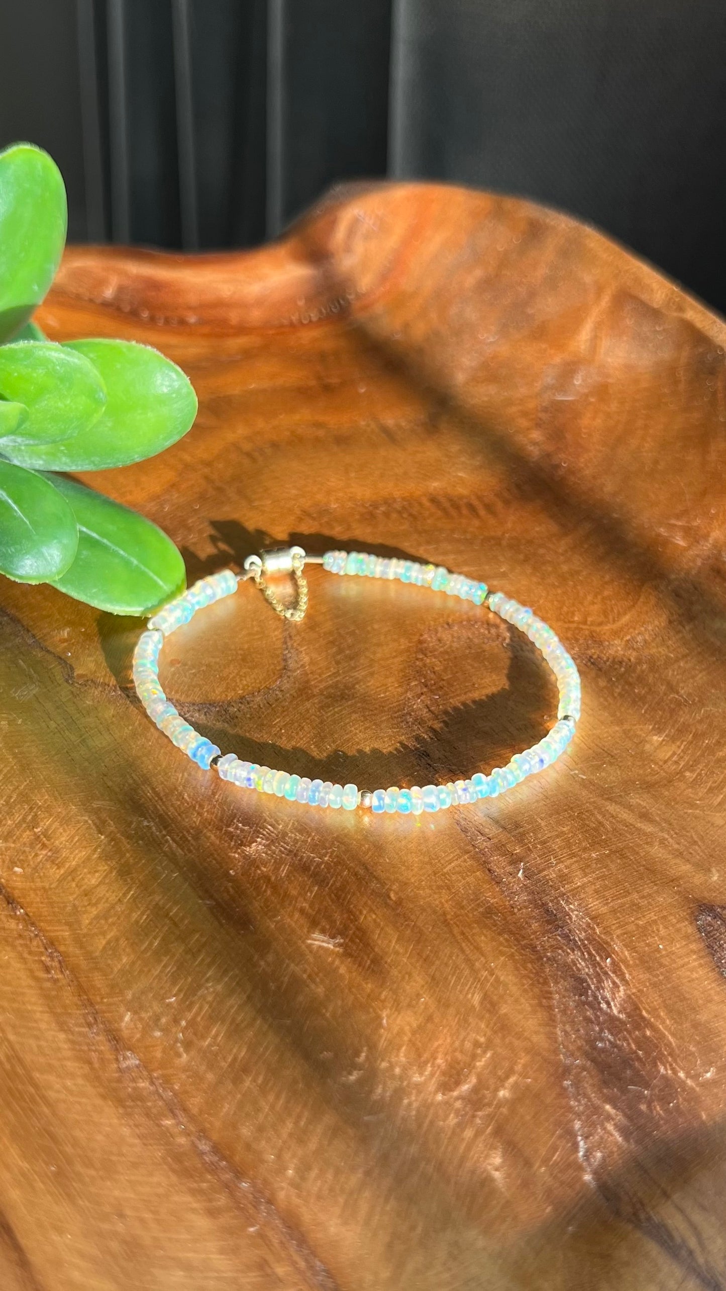 Genuine Ethiopian Welo Opal Bracelet in 14k Gold Bracelet