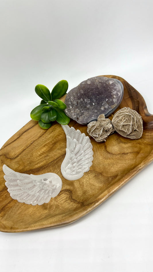 Selenite Angel Wings with Stand