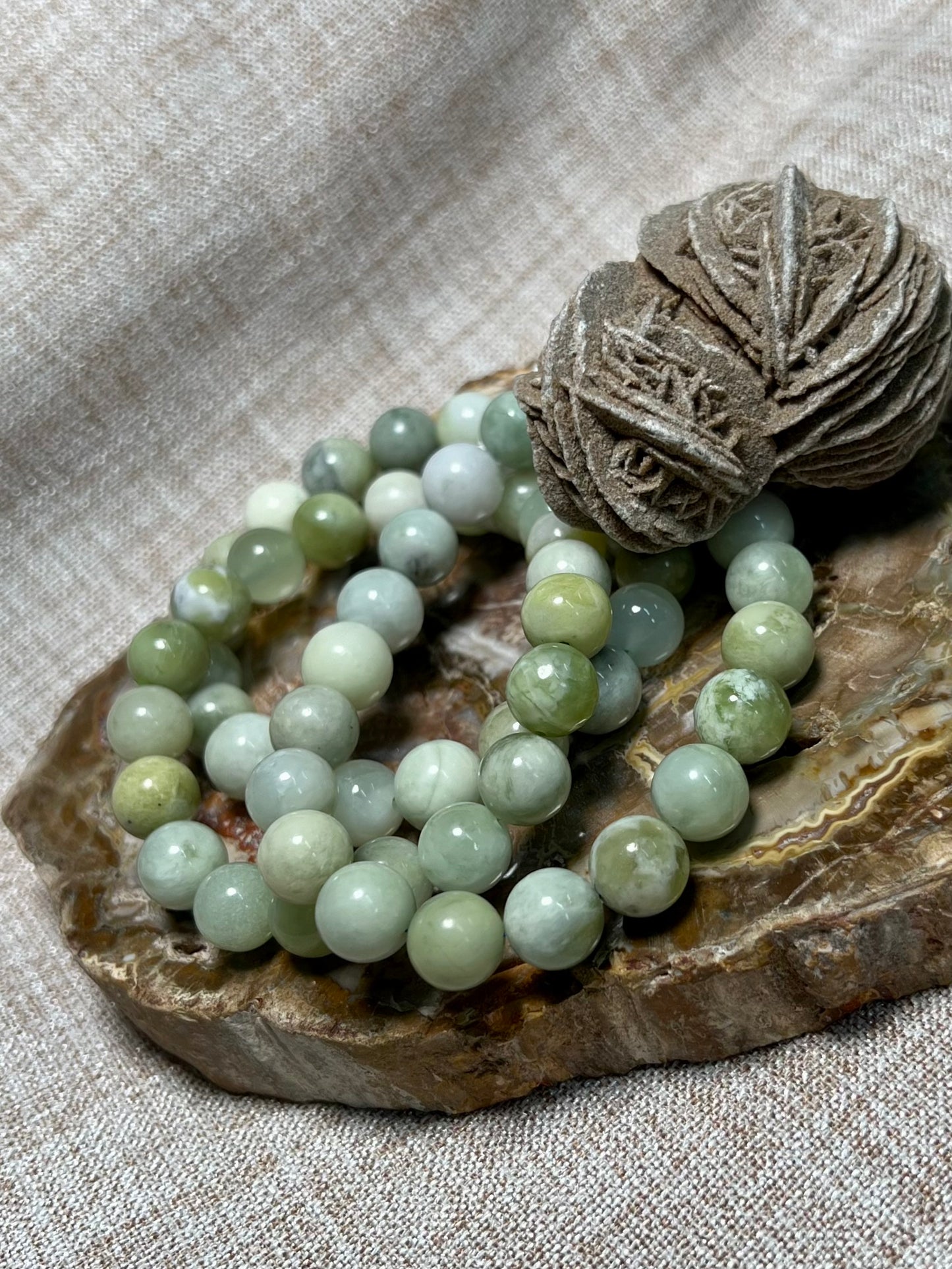 Light Serpentine/Xiu Yan Jade Bracelet - Ease Depression, Grounding, Protection, New Beginnings