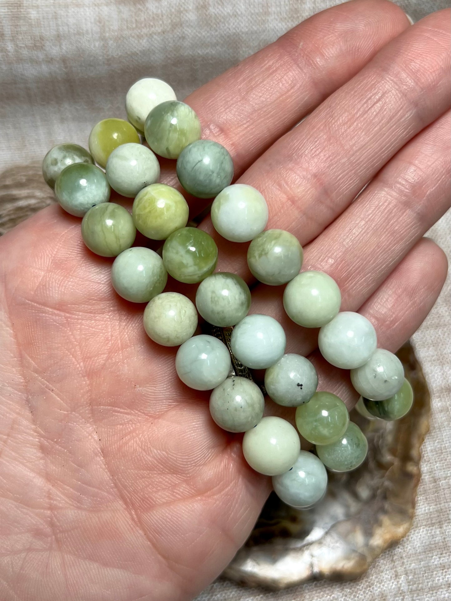 Light Serpentine/Xiu Yan Jade Bracelet - Ease Depression, Grounding, Protection, New Beginnings