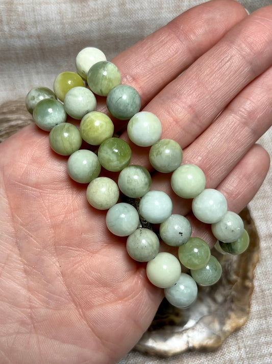 Light Serpentine/Xiu Yan Jade Bracelet - Ease Depression, Grounding, Protection, New Beginnings