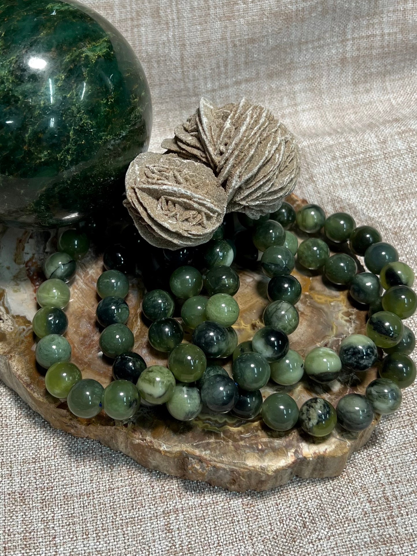 Dark Serpentine/Xiu Yan Jade Bracelet - Ease Depression, Grounding, Protection, New Beginnings