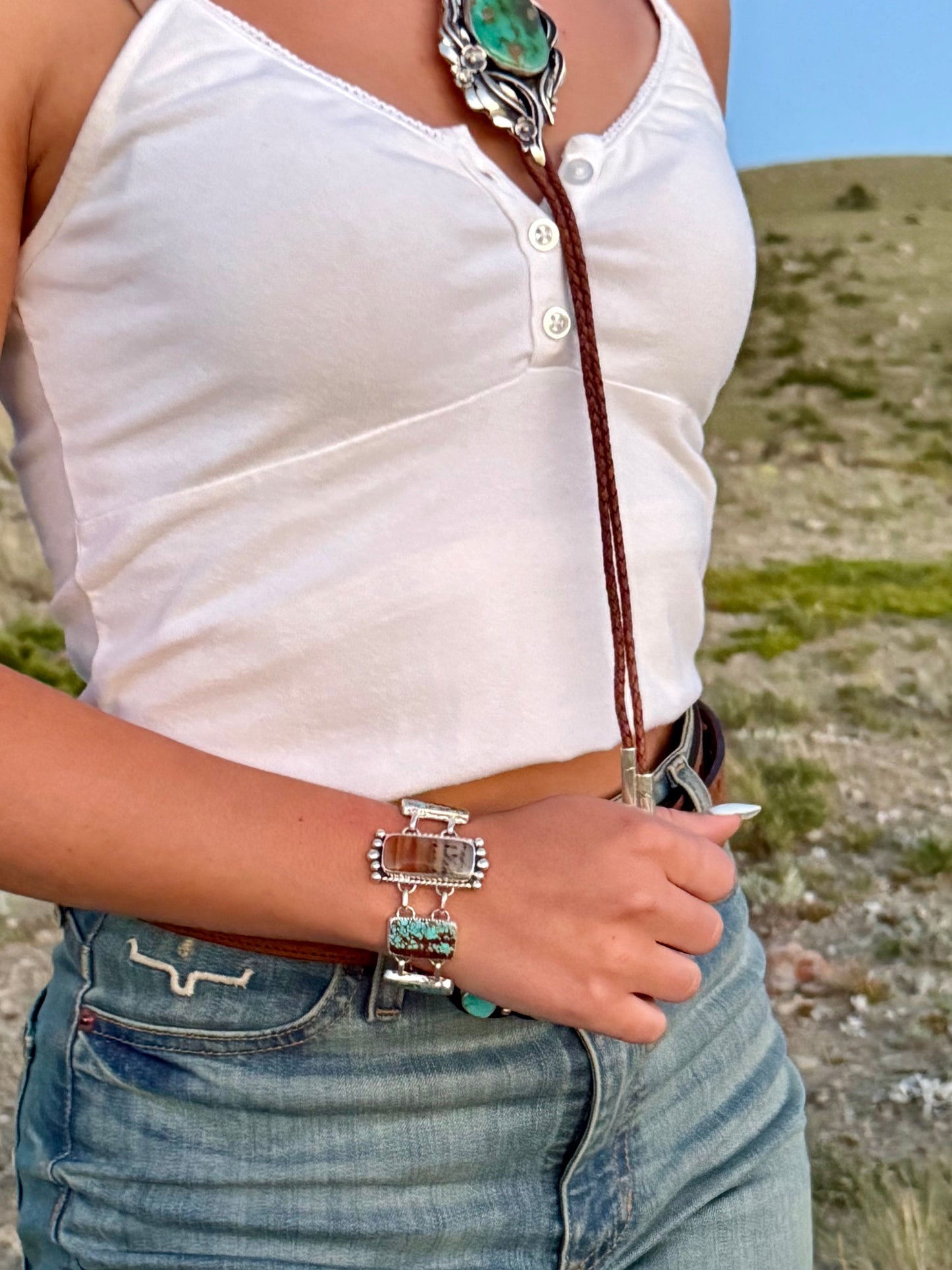 Montana Agate & Number 8 Turquoise Sterling Silver Bracelet | Montana Collection