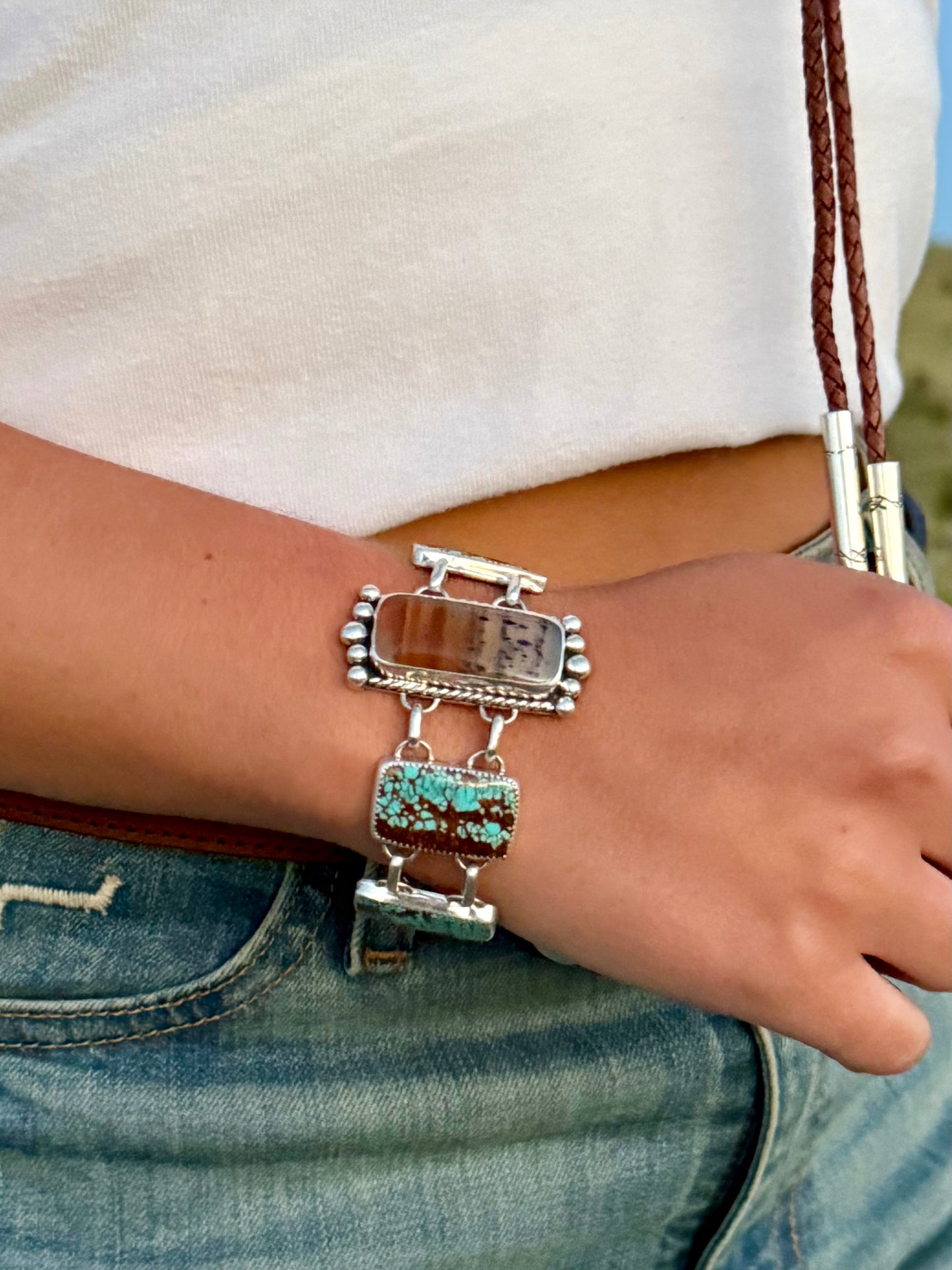 Montana Agate & Number 8 Turquoise Sterling Silver Bracelet | Montana Collection