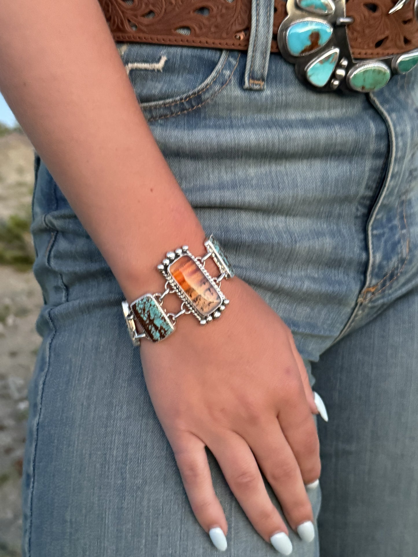 Montana Agate & Number 8 Turquoise Sterling Silver Bracelet | Montana Collection