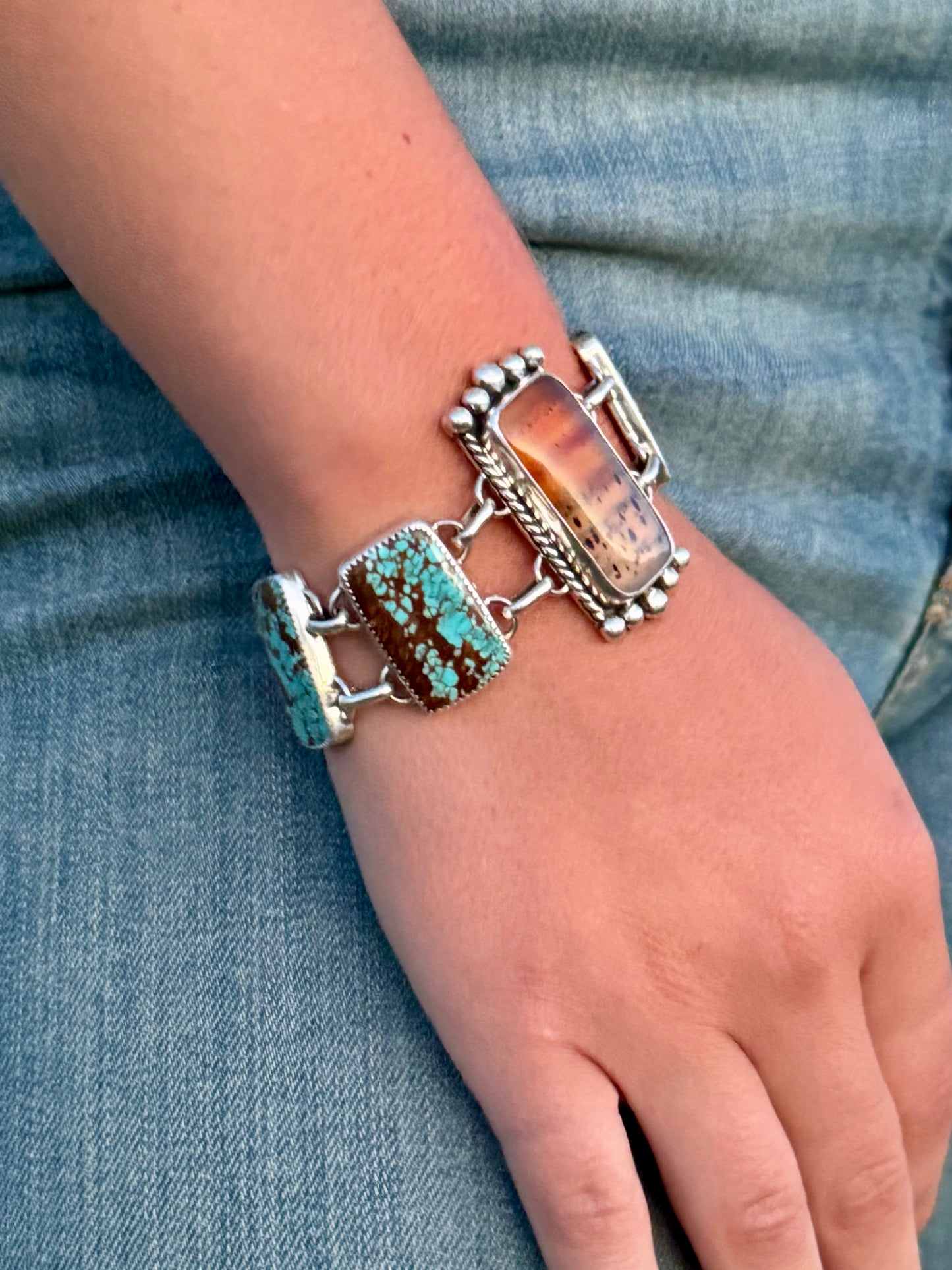 Montana Agate & Number 8 Turquoise Sterling Silver Bracelet | Montana Collection