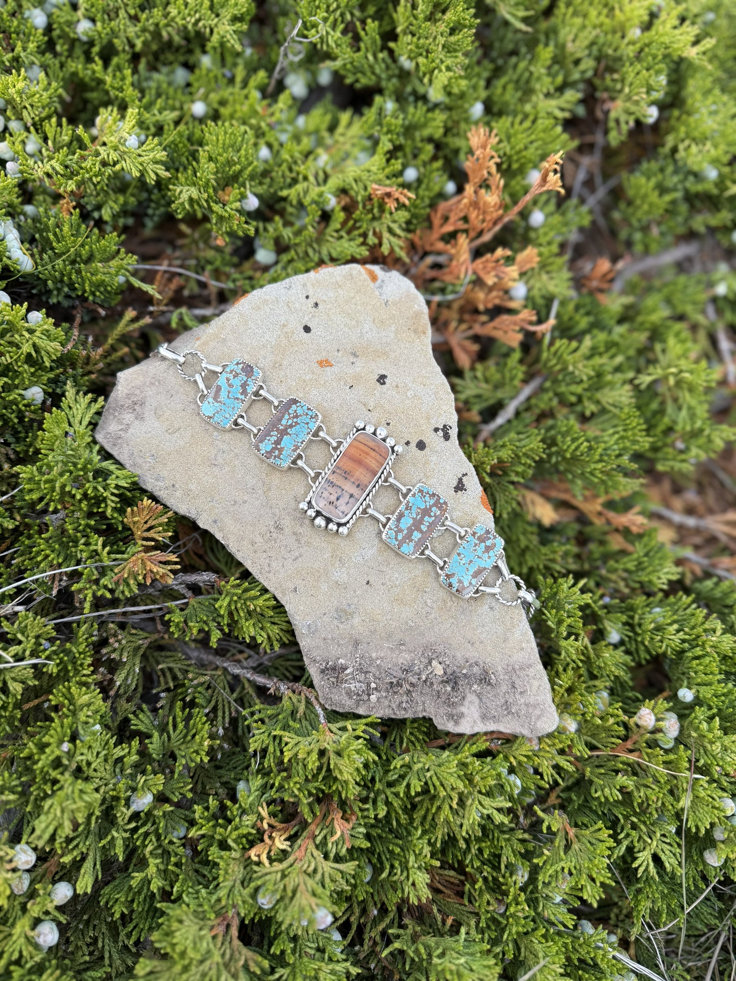 Montana Agate & Number 8 Turquoise Sterling Silver Bracelet | Montana Collection