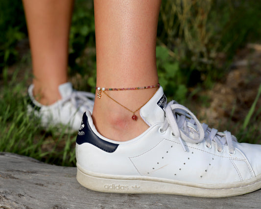 Watermelon Tourmaline Flower Anklet
